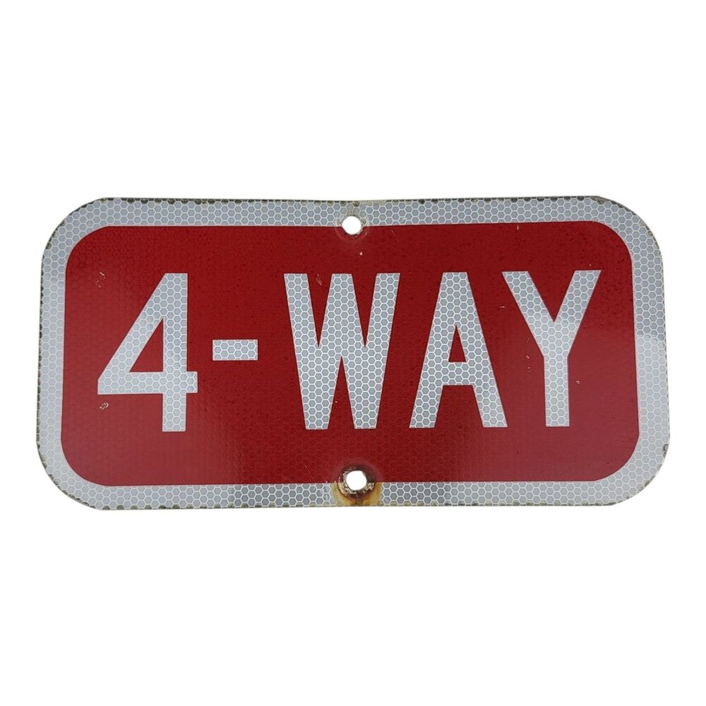Vintage Retired  4-Way Stop Highway Road Street Sign  12x6” Original Metal Sign